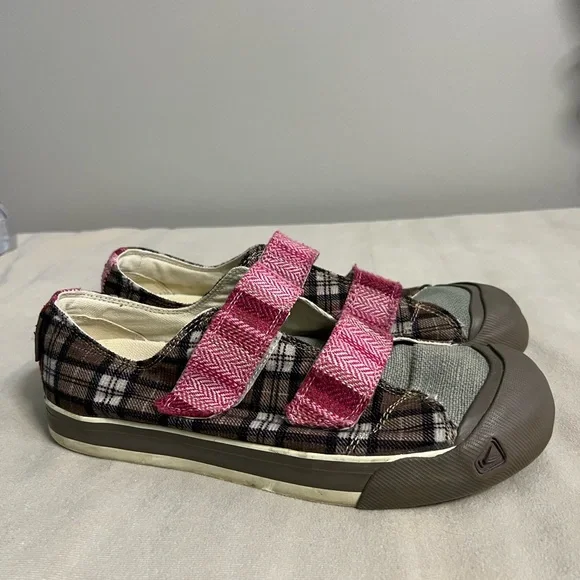 🌲 KEEN Coronado II Mary Jane Plaid Sneakers Pink Brown Canvas Size 10 Comfort - Picture 3 of 11